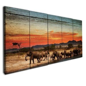 Elephants Collection 37 - Animal 5 Panel Canvas Art Wall Decor