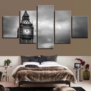 Elizabeth Tower Famous London Big Ben - Nature 5 Panel Canvas Art Wall Decor