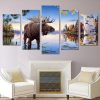 Elk Deer River Moose - Abstract Animal 5 Panel Canvas Art Wall Decor