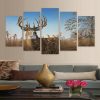 Elk Grazing Fashion Deer - Animal 5 Panel Canvas Art Wall Decor