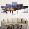 Elk Running In The Snow -Animal 5 Panel Canvas Art Wall Decor