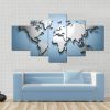 Embossed World Map - Abstract 5 Panel Canvas Art Wall Decor