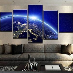 Europe Lights Galaxy - Space 5 Panel Canvas Art Wall Decor