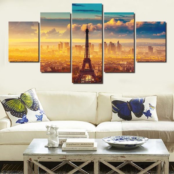 Evening Under Eiffel - Nature 5 Panel Canvas Art Wall Decor