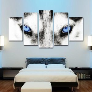 Eyes Of The Arctic Wolf Abstract Animal - 5 Panel Canvas Art Wall Decor