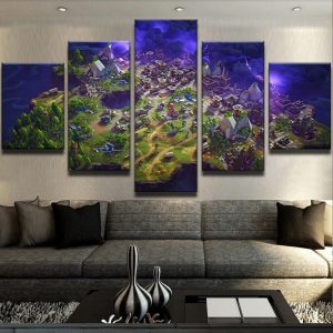 F0Rtnite Battle Royale Map 1 - Gaming 5 Panel Canvas Art Wall Decor