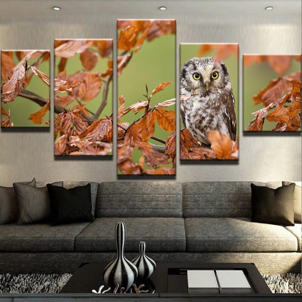 Fall Owl - Animal 5 Panel Canvas Art Wall Decor