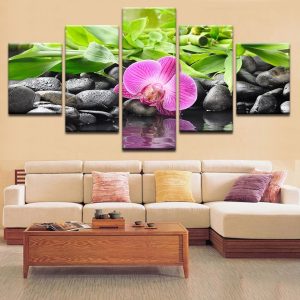 Fallen Purple Orchid - Nature 5 Panel Canvas Art Wall Decor