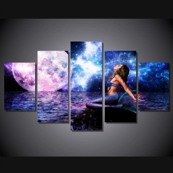 Fantastika Devushka Rusalka - Space 5 Panel Canvas Art Wall Decor