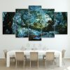 Fantasy Houses Magic Forest Night Tree - Nature 5 Panel Canvas Art Wall Decor