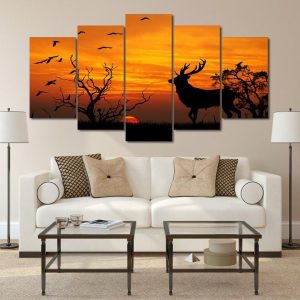 Fantasy Sunset - Animal 5 Panel Canvas Art Wall Decor