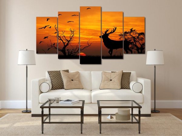 Fantasy Sunset - Animal 5 Panel Canvas Art Wall Decor