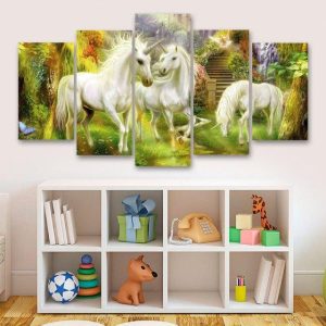 Fantasy Unicorns - Animal 5 Panel Canvas Art Wall Decor