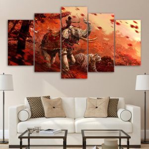 Far Cry 4 Forest Game Elephant Tiger - Animal 5 Panel Canvas Art Wall Decor