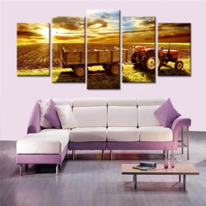 Farm Land At Sunset - Automative 5 Panel Canvas Art Wall Decor