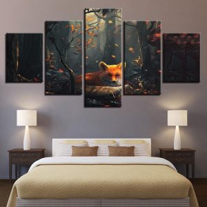 Fashion Forest Animal Fox Abstract Animal - 5 Panel Canvas Art Wall Decor