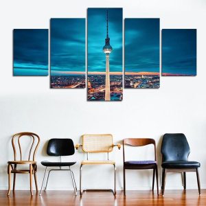 Fernsehturm Berlin Tv Tower - Nature 5 Panel Canvas Art Wall Decor