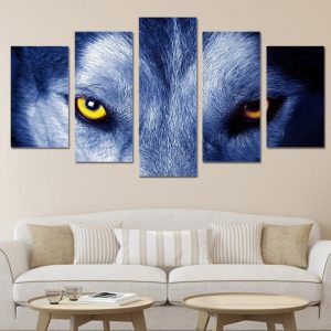 Fierce Wolf Eyes - Animal 5 Panel Canvas Art Wall Decor