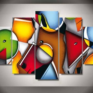 Figure Color Horses Face - Abstract 5 Panel Canvas Art Wall Decor