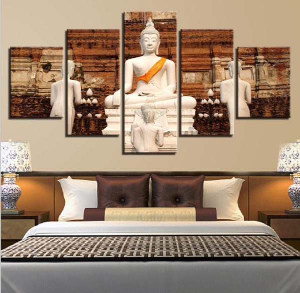 Figure Of Buddha 10 - Religion 5 Panel Canvas Art Wall Decor