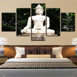 Figure Of Buddha 12 - Religion 5 Panel Canvas Art Wall Decor