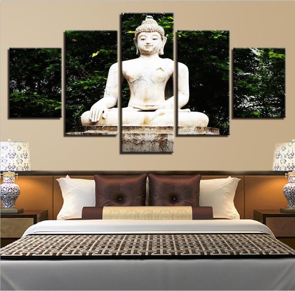 Figure Of Buddha 12 - Religion 5 Panel Canvas Art Wall Decor