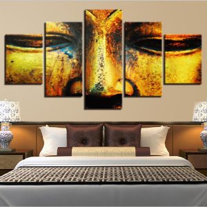 Figure Of Buddha 13 - Religion 5 Panel Canvas Art Wall Decor