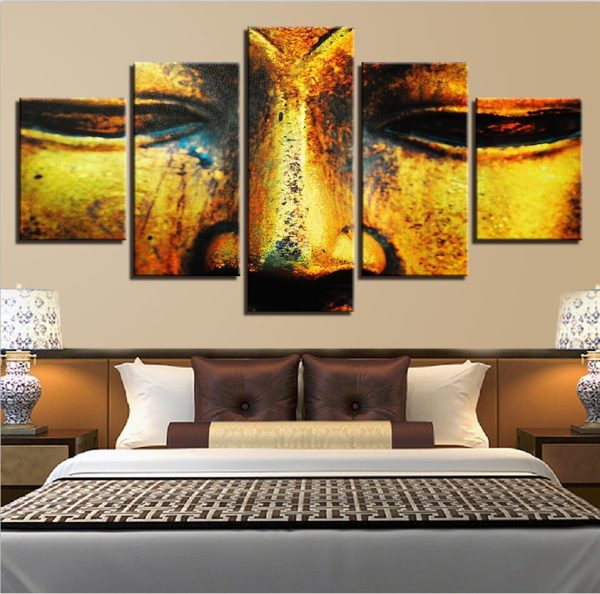 Figure Of Buddha 13 - Religion 5 Panel Canvas Art Wall Decor