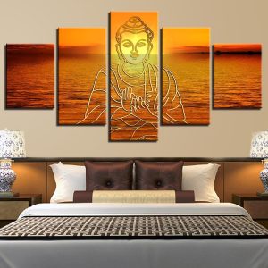 Figure Of Buddha 9 - Religion 5 Panel Canvas Art Wall Decor