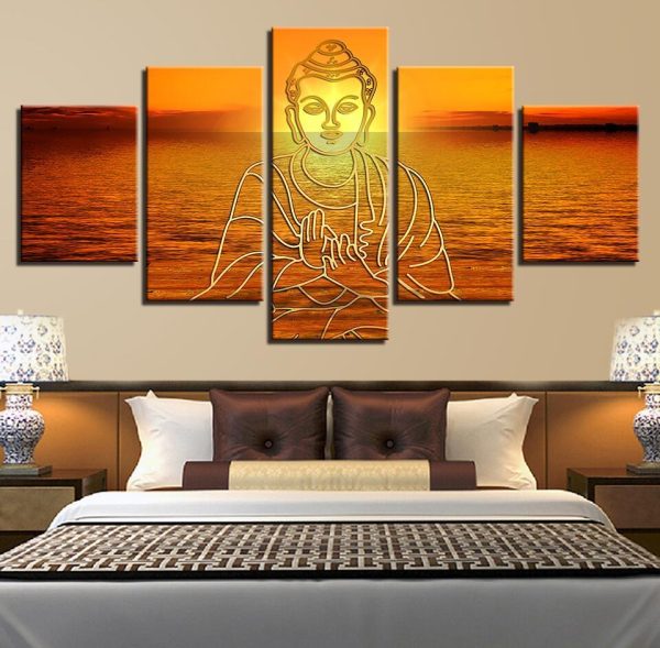 Figure Of Buddha 9 - Religion 5 Panel Canvas Art Wall Decor