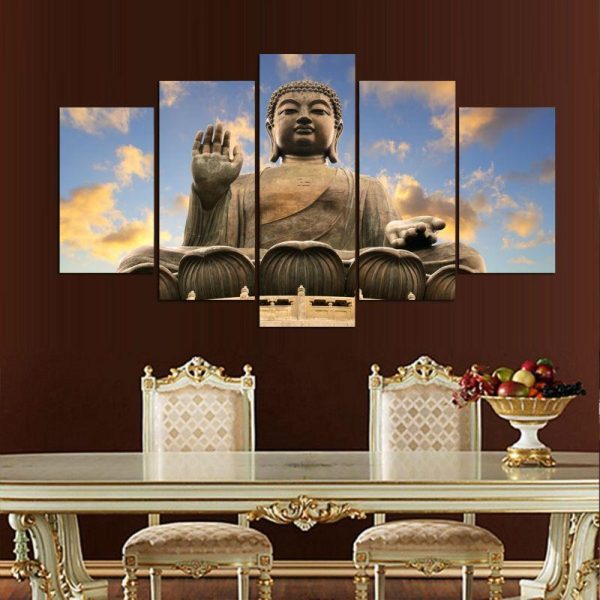 Figure Of Buddha Sky - Religion 5 Panel Canvas Art Wall Decor