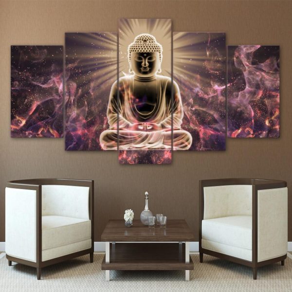 Figure Of Buddha - Religion 5 Panel Canvas Art Wall Decor