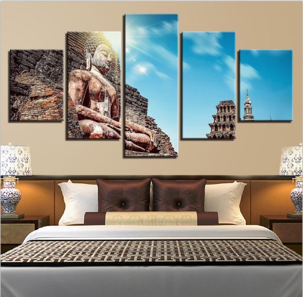 Figure Of Buddha11 - Religion 5 Panel Canvas Art Wall Decor