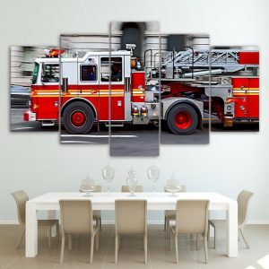 Fire Engine Car & Motor - 5 Panel Canvas Art Wall Decor