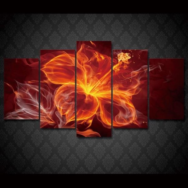 Fire Flower 1 - Abstract 5 Panel Canvas Art Wall Decor