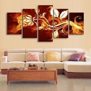 Fire Flowers Abstract - 5 Panel Canvas Art Wall Decor