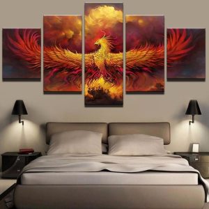 Fire Phoenix Abstract Animal - 5 Panel Canvas Art Wall Decor