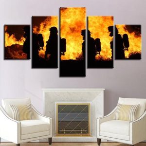 Firefighters In Action 1 - Career 5 Panel Canvas Art Wall Decor