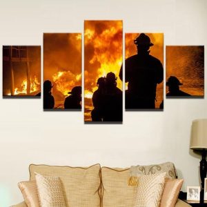 Firefighters Plan Of Attack - Abstract 5 Panel Canvas Art Wall Decor