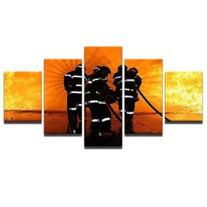 Firefighters Pushing Back - Career 5 Panel Canvas Art Wall Decor