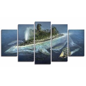 Fish Island Ship - Abstract Nature 5 Panel Canvas Art Wall Decor