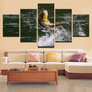 Fish That Leapt Out Of The Water - Fishing 5 Panel Canvas Art Wall Decor