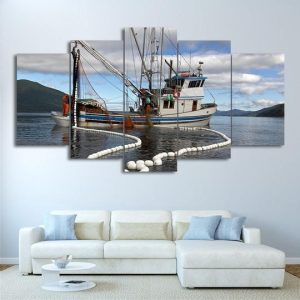 Fishing Boat 1 - Fishing 5 Panel Canvas Art Wall Decor