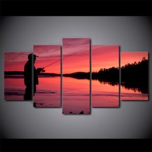 Fishing In The Lake At Sunset - Fishing Canvas Wall Art