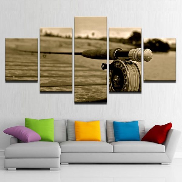 Fishing Rod 5 - Fishing 5 Panel Canvas Art Wall Decor