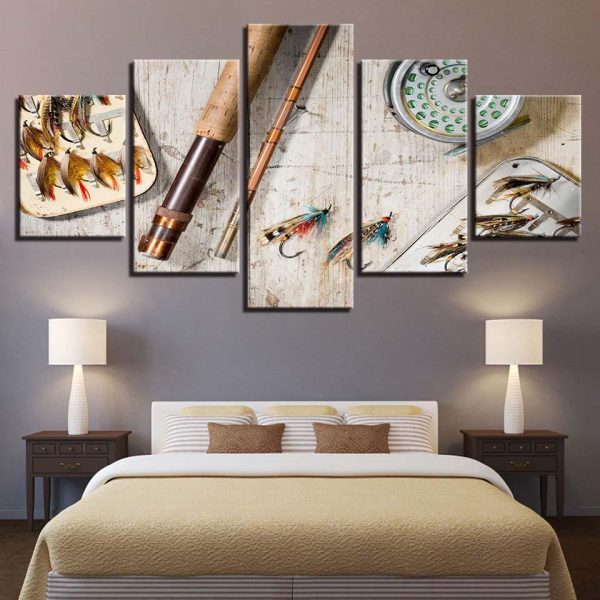 Fishing Tools - Fishing 5 Panel Canvas Art Wall Decor