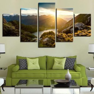 Fjord Inlet At Dawn - Nature 5 Panel Canvas Art Wall Decor