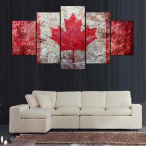 Flag Of Canada Scratched - Abstract 5 Panel Canvas Art Wall Decor