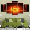 Flame Basketball 1 - Sport 5 Panel Canvas Art Wall Decor