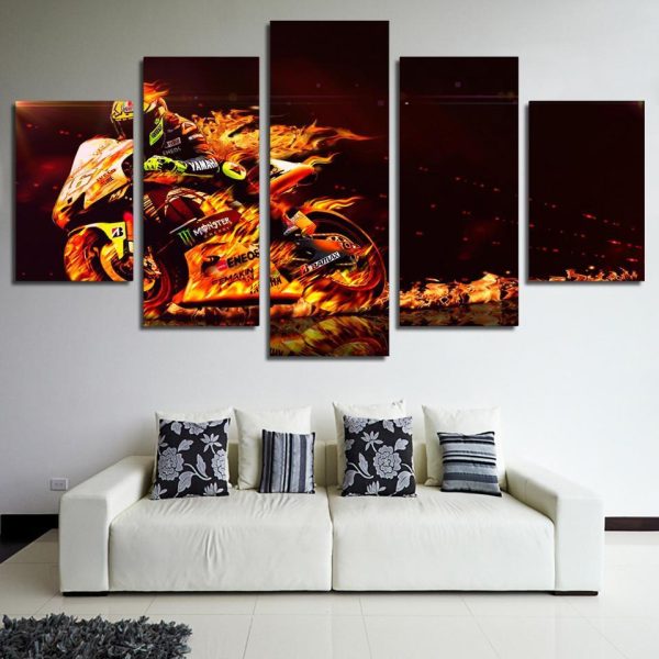 Flame Motorcycle Race - Automative 5 Panel Canvas Art Wall Decor